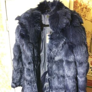 Navy Blue Faux Fur Coat